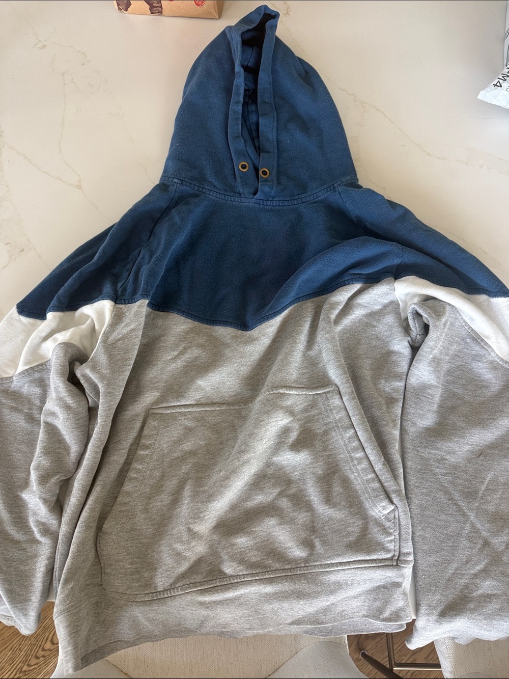 Urban Outfitters Blue, White & Light Gray Colorblock Hoodie
